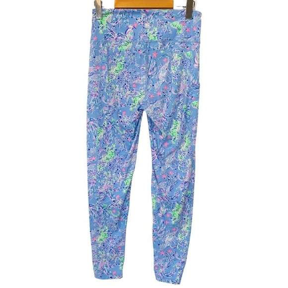 Lilly Pulitzer Luxletic Womens Leggings M Cropped Stretch Blue Ocean Tropical - Picture 4 of 7